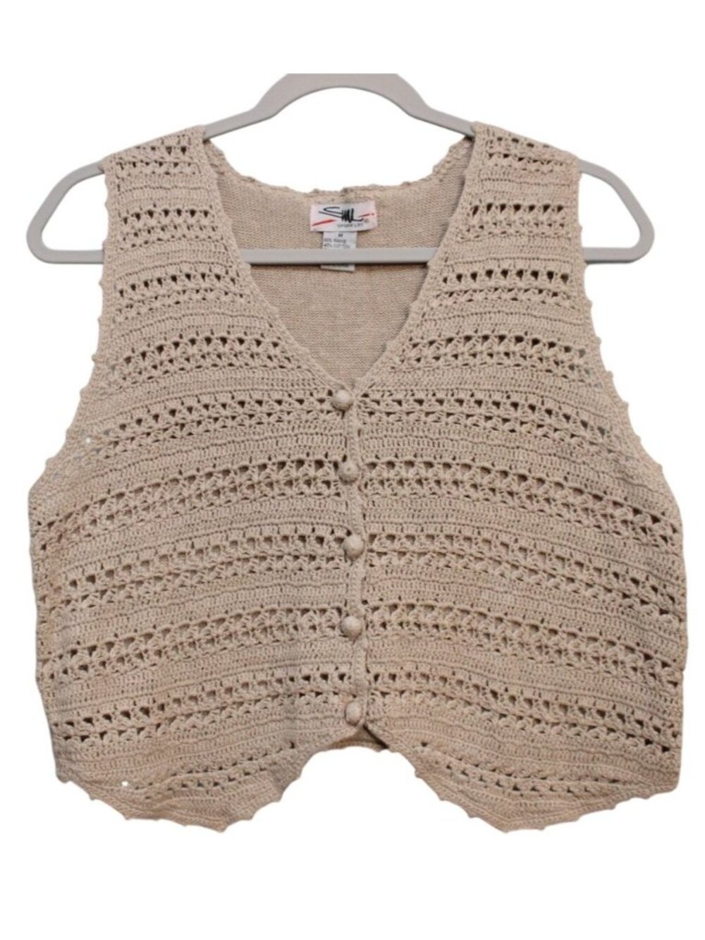 Vintage Sweater Vest Medium Knit Grandmacore Cottagecore Boho Beach Ramie 90s